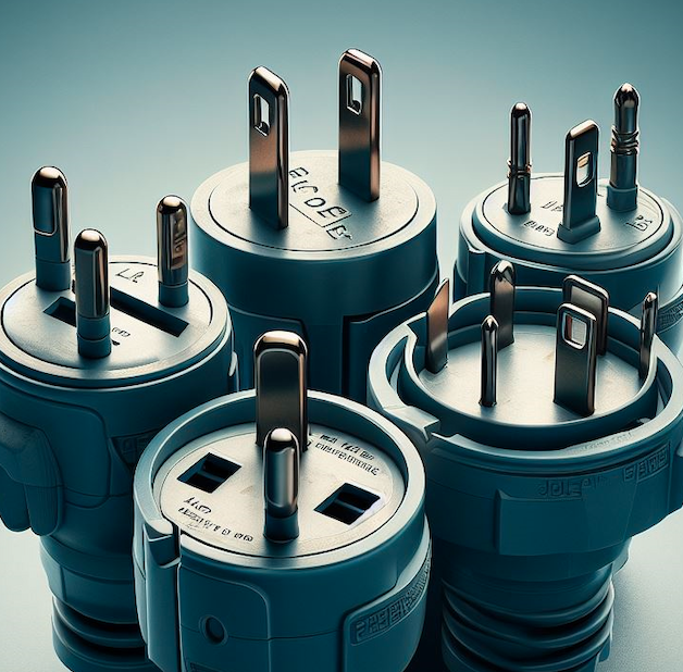 Set of five different travel adapters